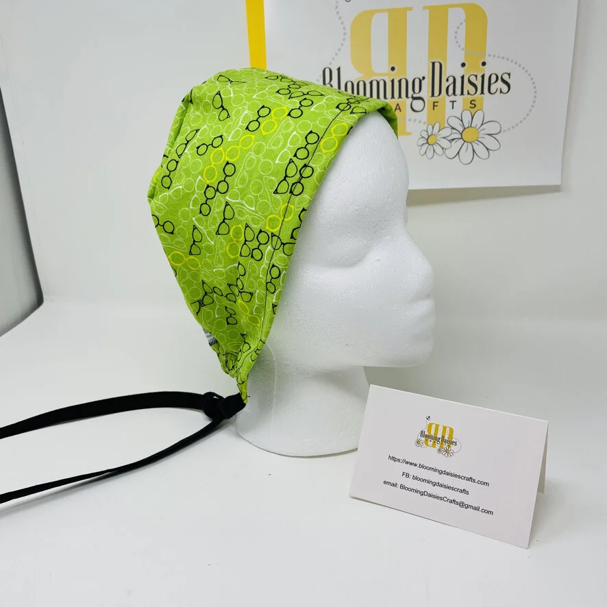 Eye Glasses - Spectacles on Green Backing Unisex Skull/Chemo Surgical Scrub Hat