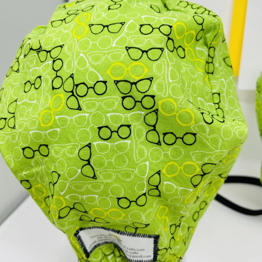 Eye Glasses - Spectacles on Green Backing Unisex Skull/Chemo Surgical Scrub Hat 3