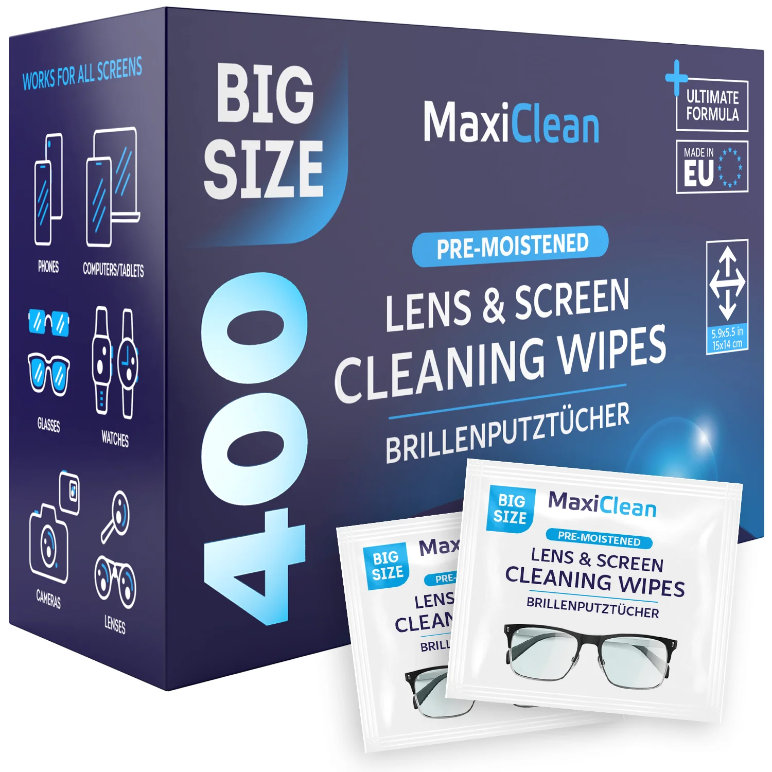 Eye Glasses Wipes Lens Cleaner 400 Individually Wrapped for Phone Camera Screen