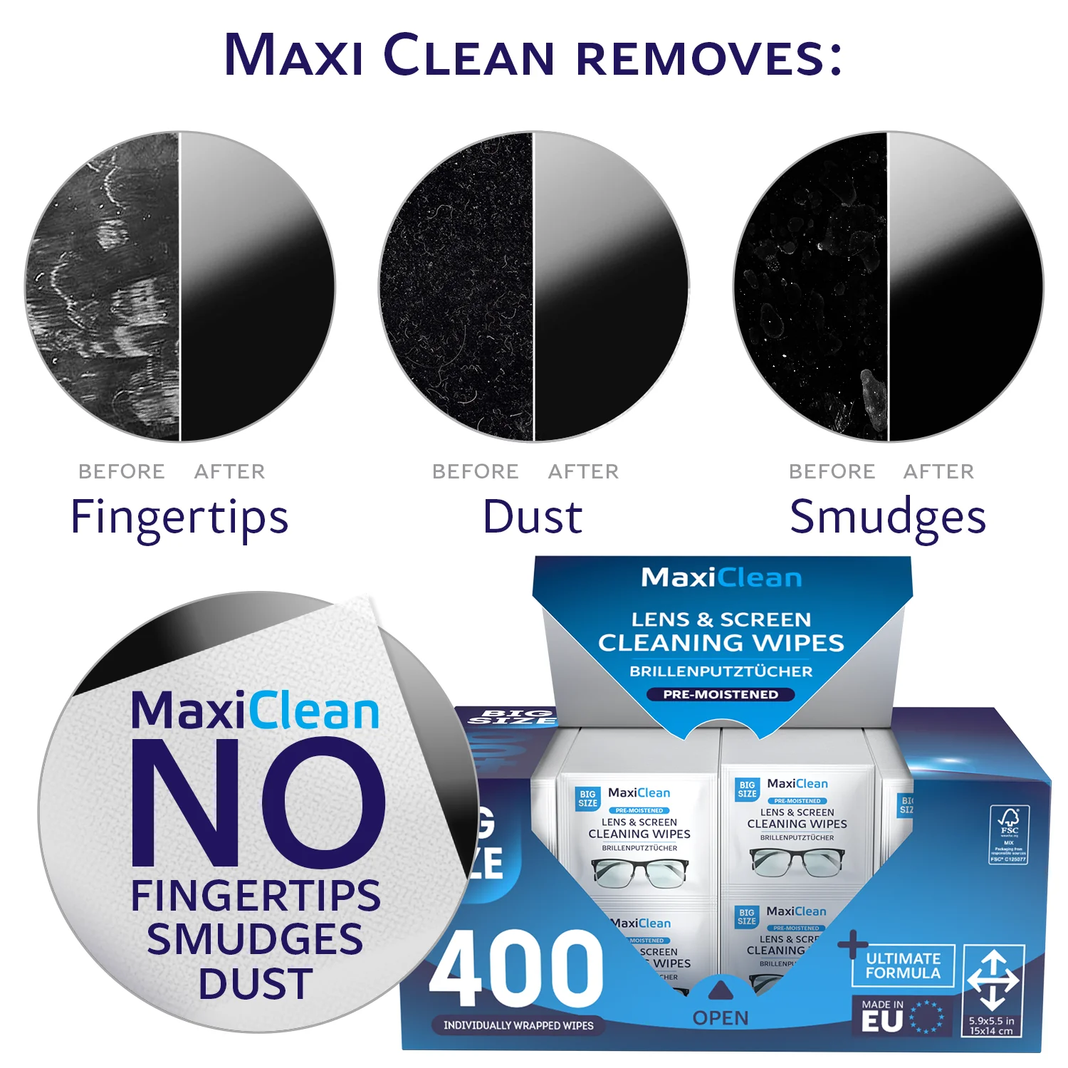 Eye Glasses Wipes Lens Cleaner 400 Individually Wrapped for Phone Camera Screen 2