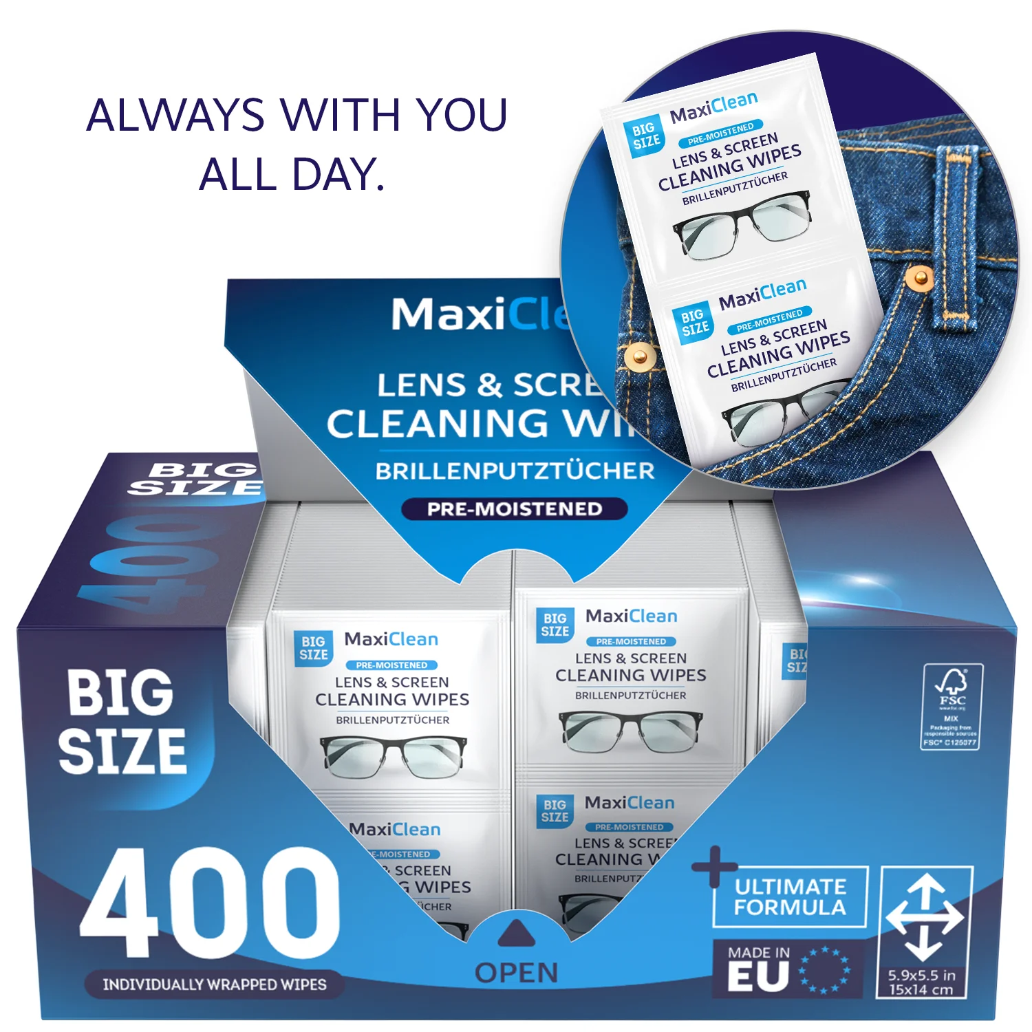 Eye Glasses Wipes Lens Cleaner 400 Individually Wrapped for Phone Camera Screen 3