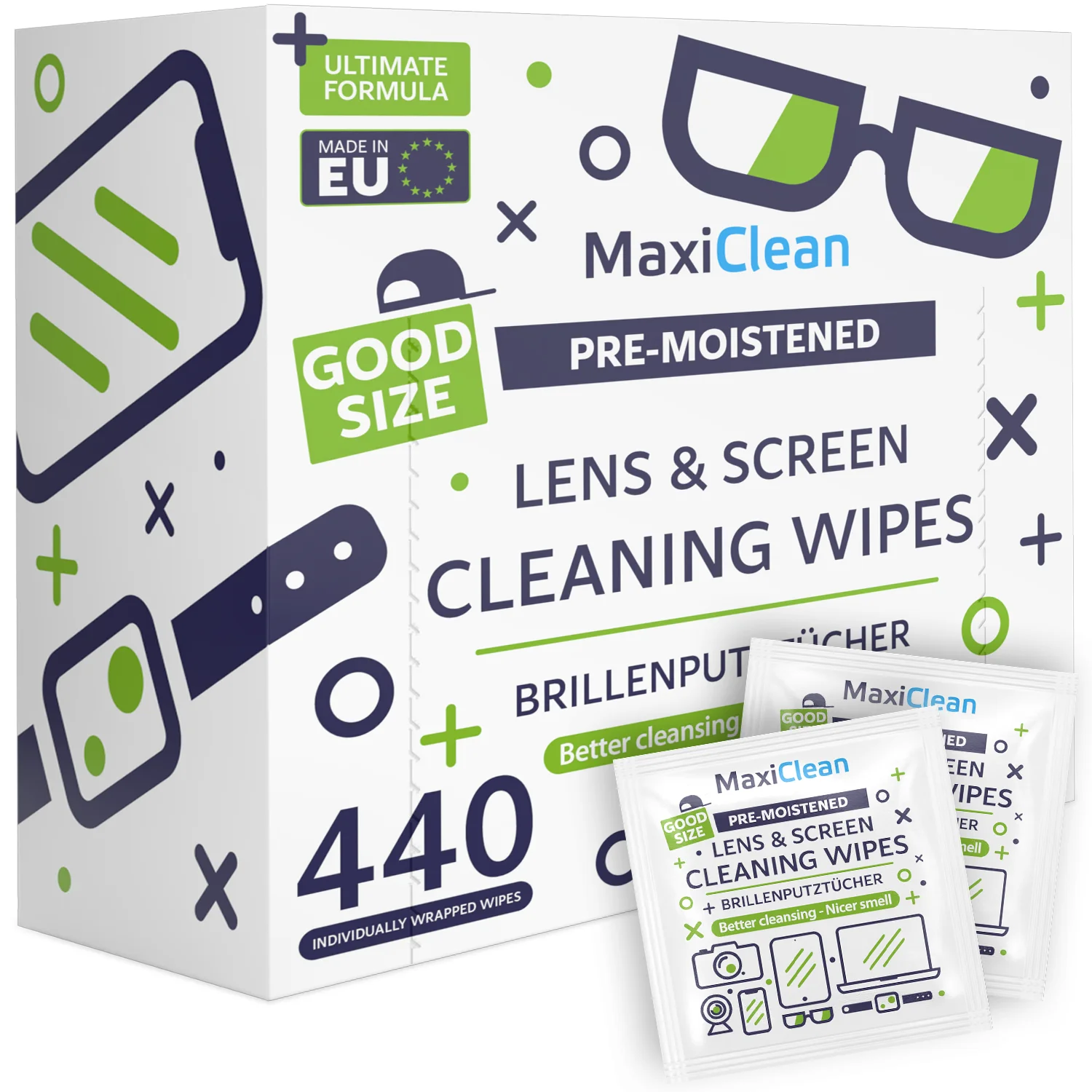 Eye Glasses Wipes Lens Cleaner 440 Individually Wrapped for Phone Camera Screen