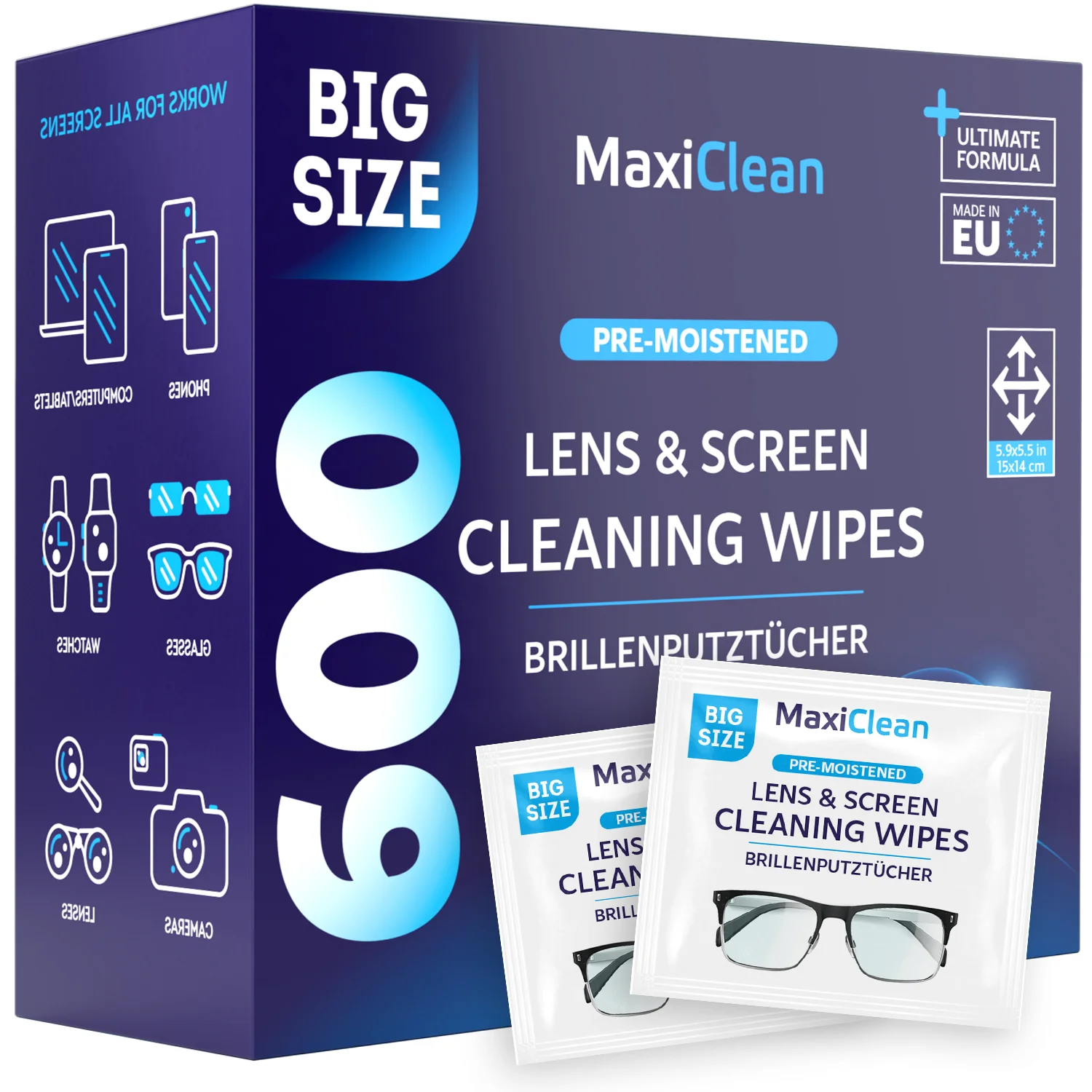 Eye Glasses Wipes Lens Cleaner 600 Individually Wrapped for Phone Camera Screen