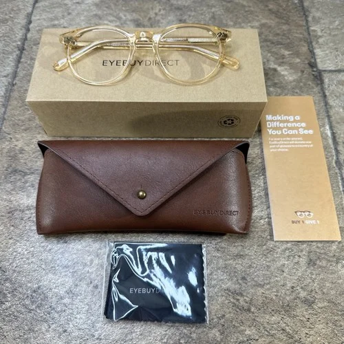 Eyebuydirect KYOTO Clear Yellow Round Eyeglasses Frames 48-21-140 C1 NWOT
