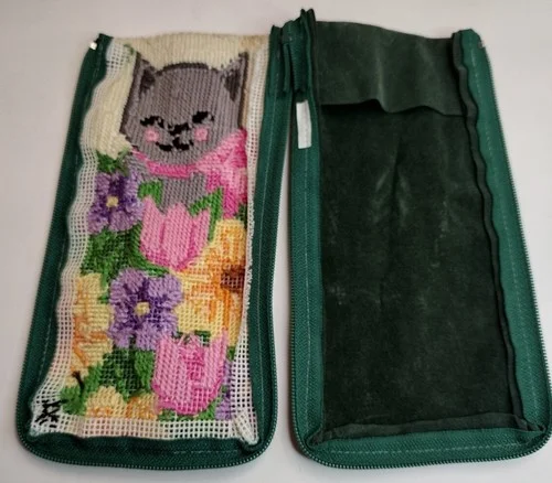 Eyeglass Case Hand Stitched from a Completed Stitch and Zip Garden Cat 3