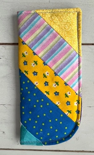 Eyeglass Case. Strip Quilted Multicolor Handmade. 7 1/2” X 3 1/2”