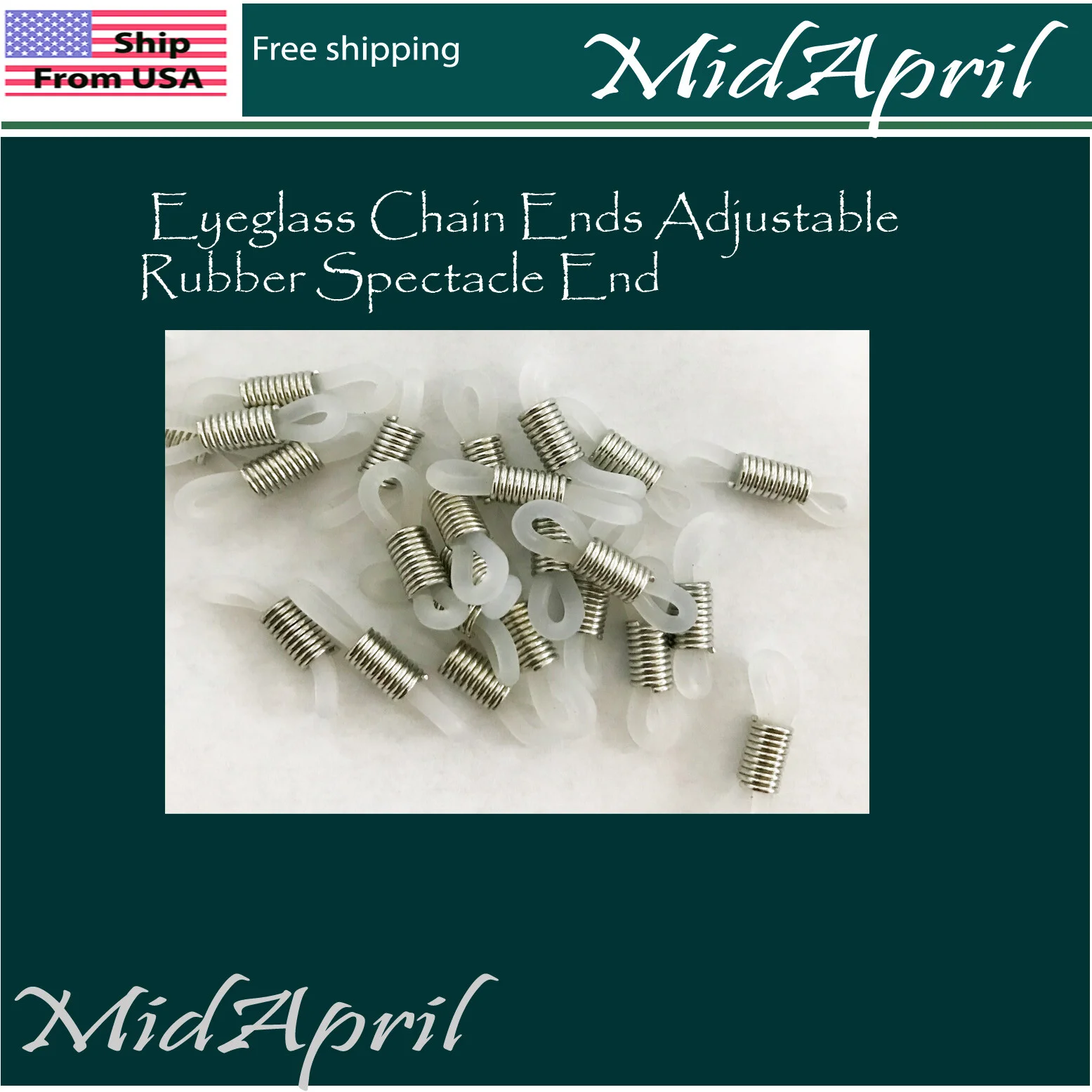 Eyeglass Chain Ends Adjustable Rubber Spectacle End -Color: Silver