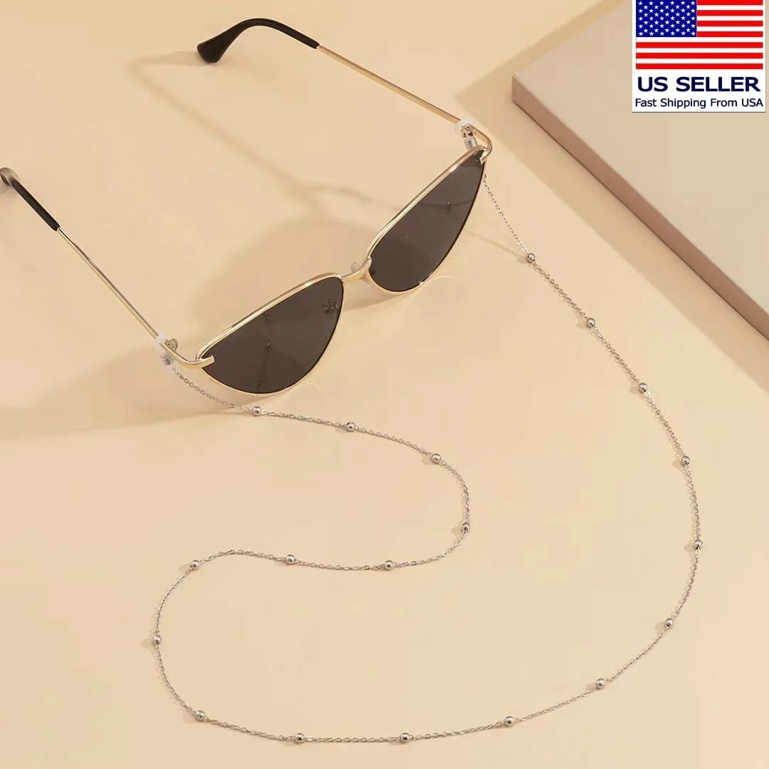 Eyeglass Chain Sunglasses Round Bead Glasses Holder Eyewear Rope Necklace Silver