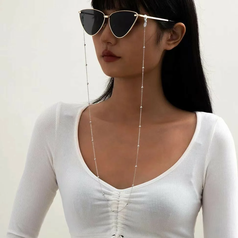 Eyeglass Chain Sunglasses Round Bead Glasses Holder Eyewear Rope Necklace Silver 3
