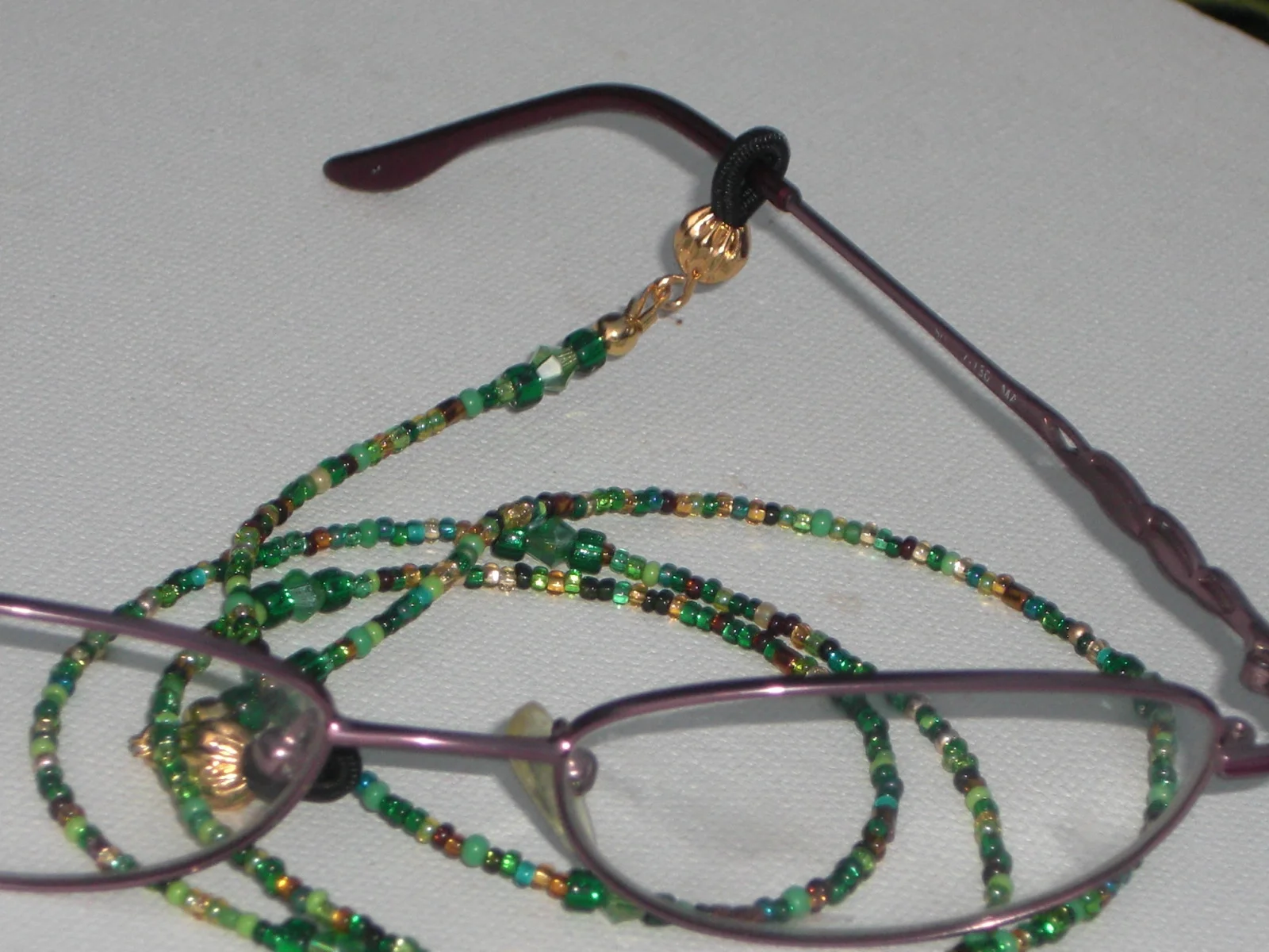 Eyeglass Chain~Green/Gold Mix~Crystal Accents~GP Fancy Ends~28 2