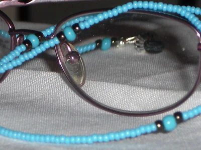 Eyeglass Chain~Turquoise Blue Glass Seed Beads~Fancy Ends~28 2