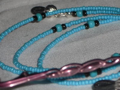 Eyeglass Chain~Turquoise Blue Glass Seed Beads~Fancy Ends~28 3