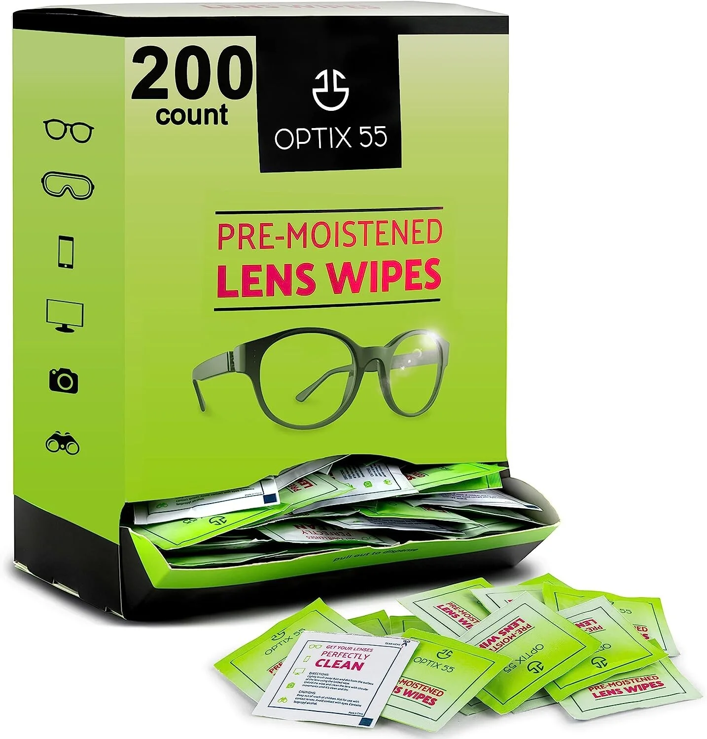 Eyeglass Cleaner Lens Wipes- 200 Pre-Moistened Individual Wrapped Eye Glasses