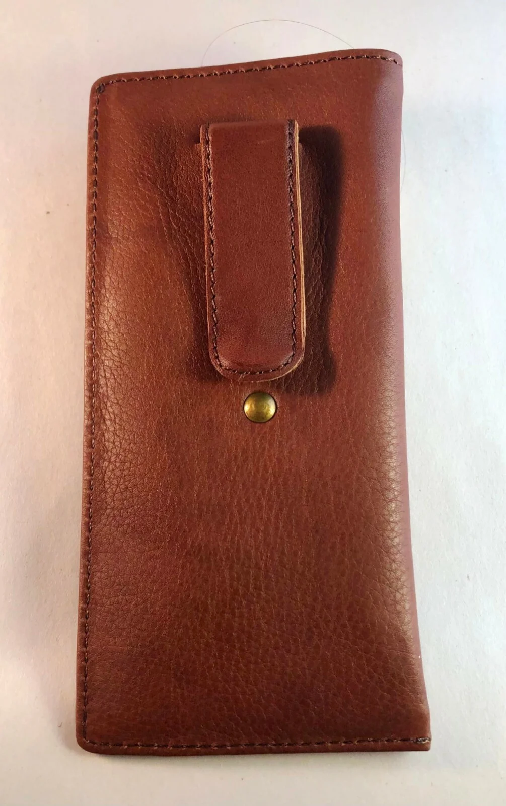Eyeglass / Glasses Case - Top grain Calf antique brown leather w/ riveted clip 2