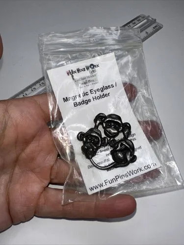 Eyeglass Holder Badge Pin Magnetic Monkey See hear speak no evil