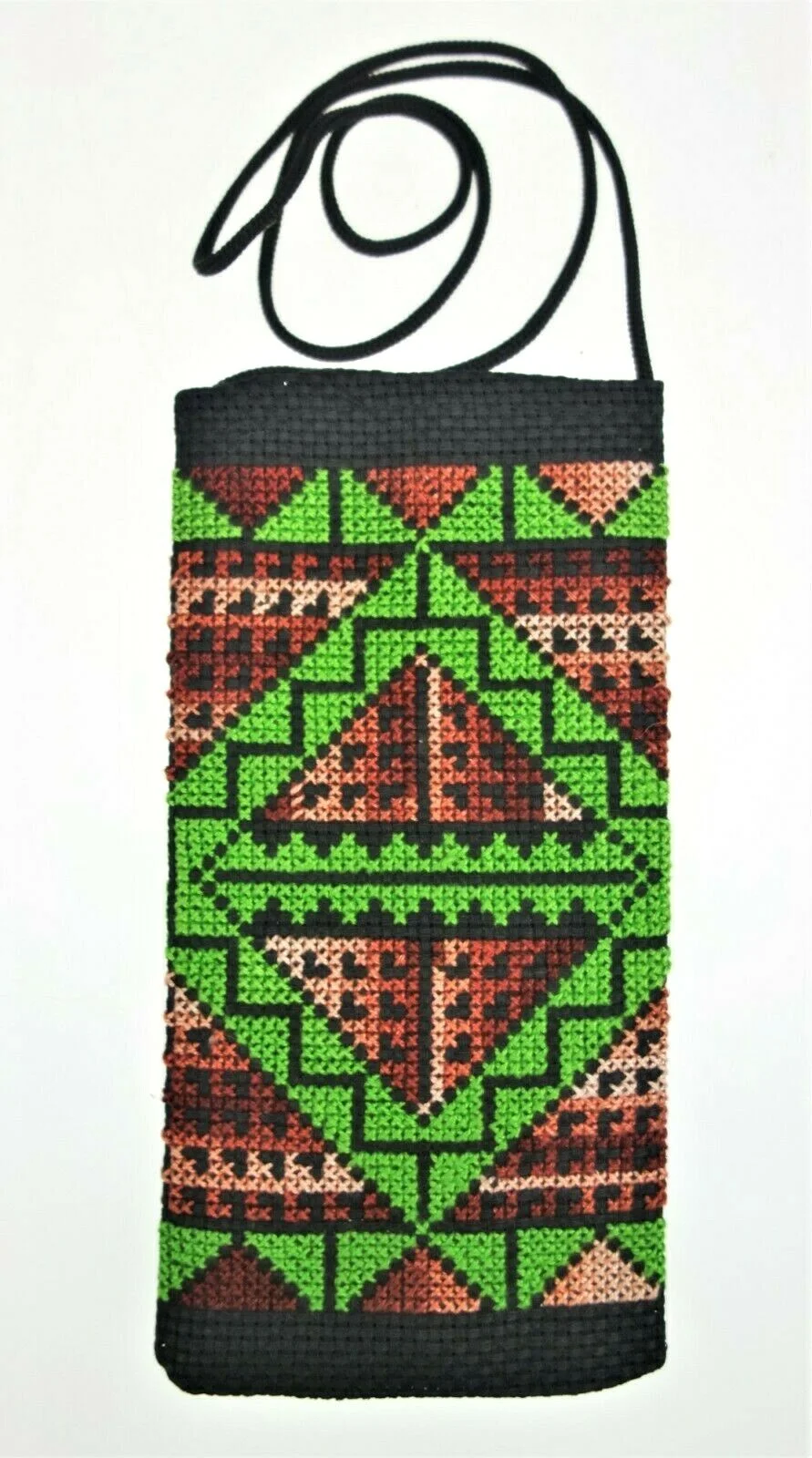 EyeGlass Holder Case Pouch Cross Stitch Needlework Geometric Tribal Boho