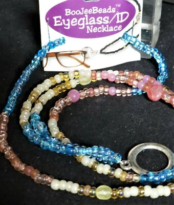 Eyeglass ID Holder Beaded necklace, NEW! Rose,Jade,Cream Beads BooJee ID Bage