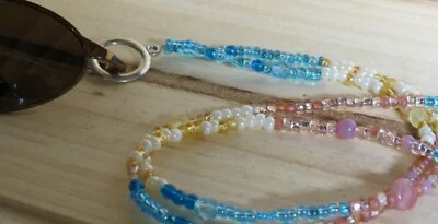 Eyeglass ID Holder Beaded necklace, NEW! Rose,Jade,Cream Beads BooJee ID Bage 4