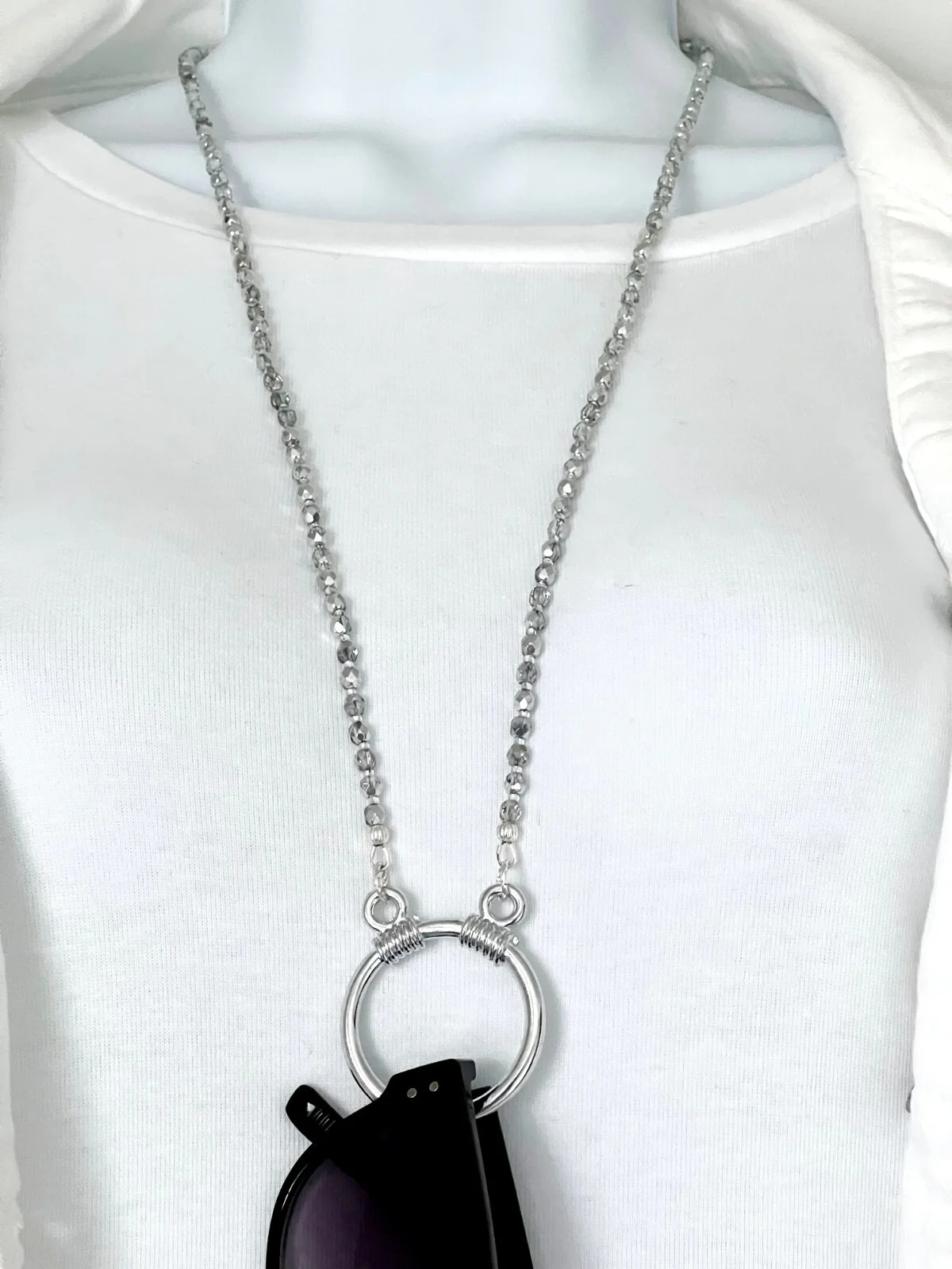 Eyeglass LA Necklace Loop Sparkling Silver Crystal Glasses Holder Ring Chain 4
