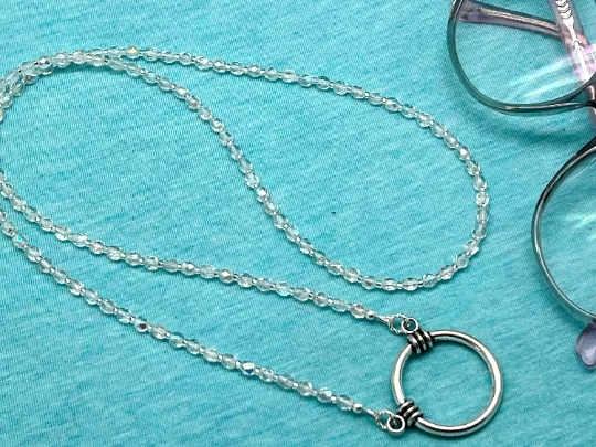 Eyeglass LA Necklace w Loop Crystal Reading Glasses Sunglasses Ring Holder Chain