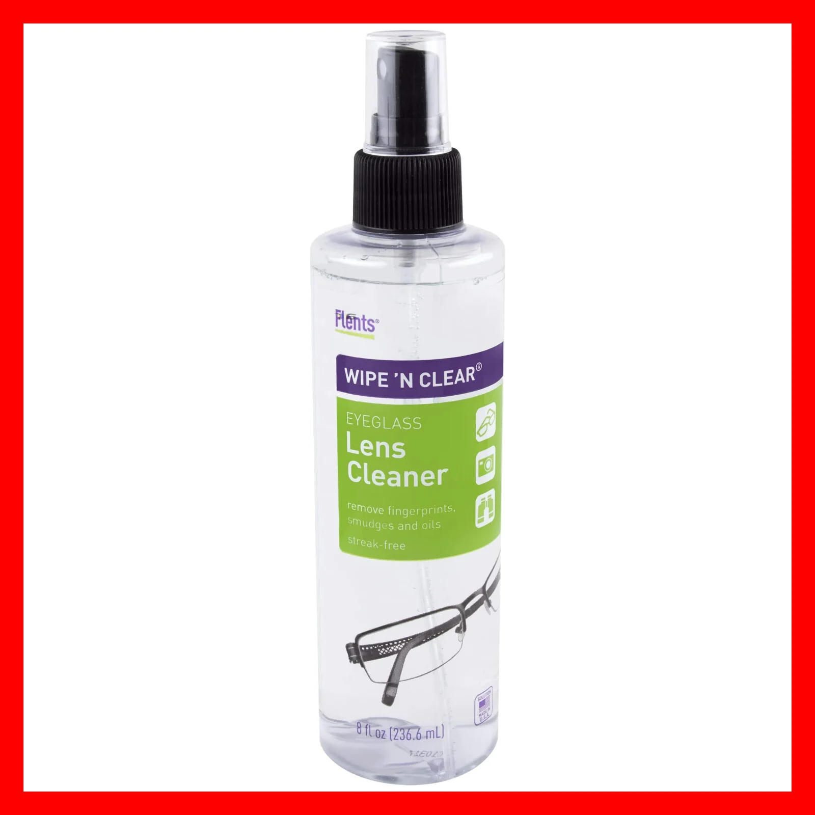 Eyeglass Lens Cleaner 8 fl oz (236 ml) , Flents Wipe