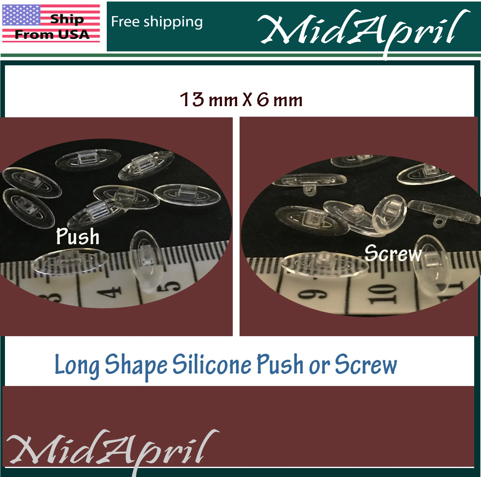 Eyeglass NOSE PADS long high quality SILICONE push in Or SCREW US
