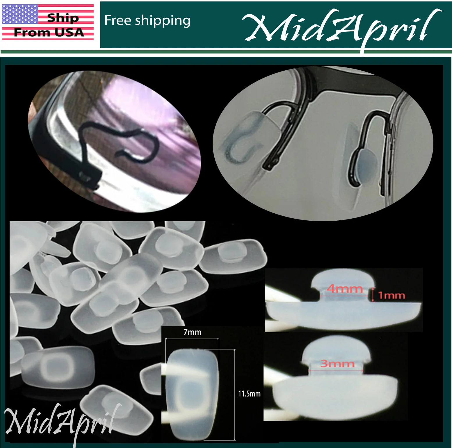 Eyeglass NOSE PADS (Rectangle) High Quality SILICONE push in eye glass US Seller