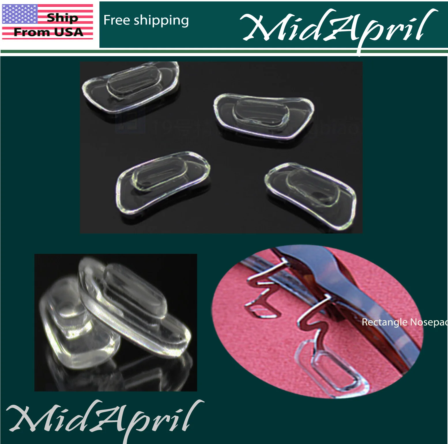 Eyeglass NOSE PADS rectangle SILICONE push in clip on US Seller