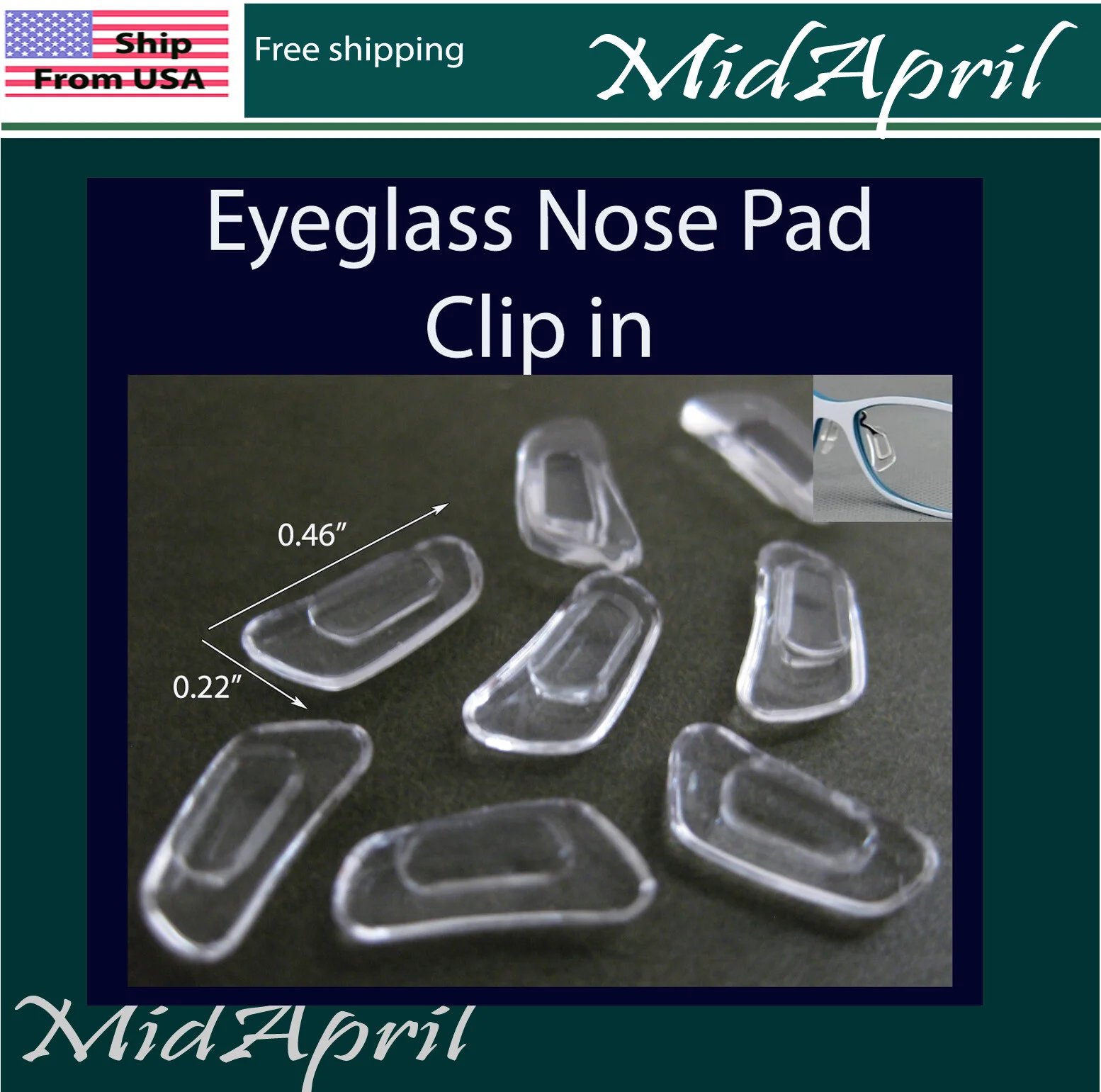 Eyeglass NOSE PADS rectangle SILICONE push in clip on US Seller 2