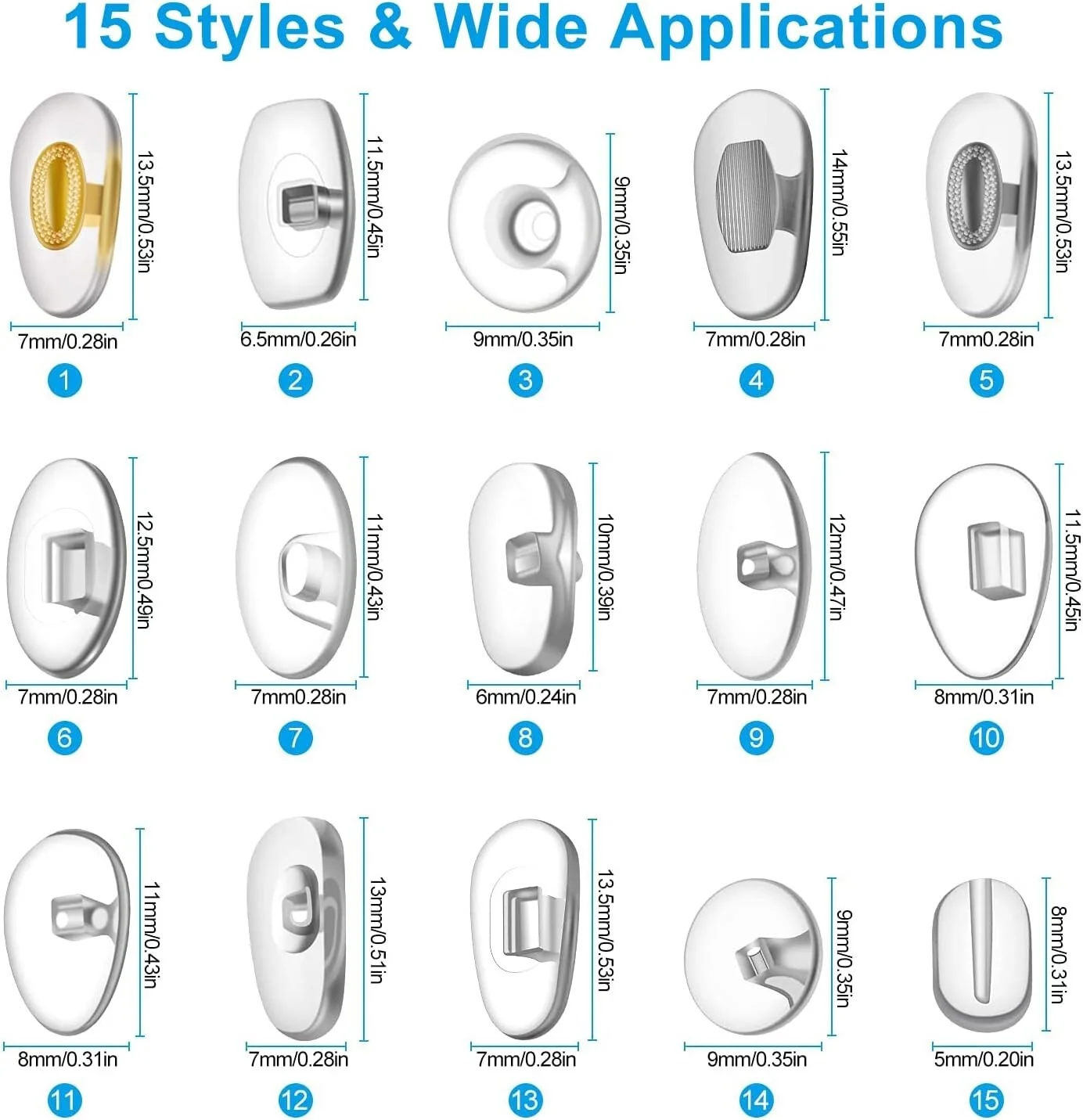 Eyeglass Nose Pads, Soft PVC, 15 Styles, Repair Glasses Sunglasses, US Shipping