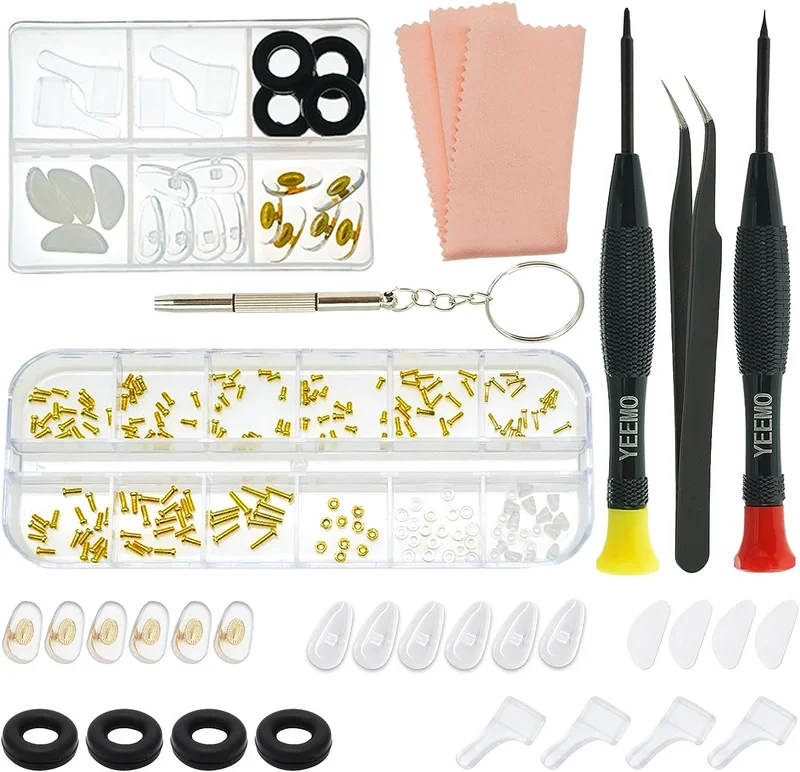 Eyeglass Repair Kit - Glasses Repair Kit with Screws (Gold), Eyeglass Nose Pads
