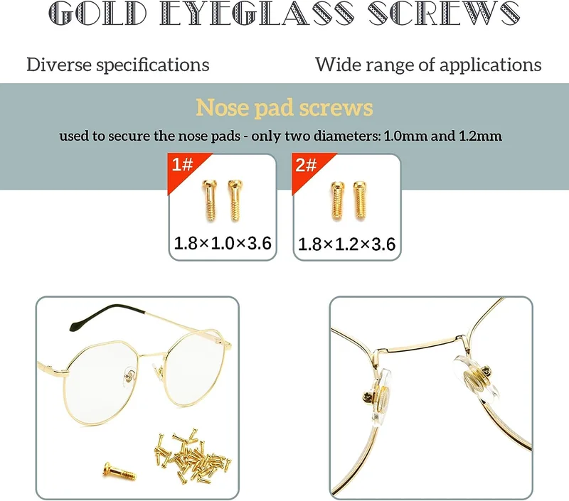 Eyeglass Repair Kit - Glasses Repair Kit with Screws (Gold), Eyeglass Nose Pads 3
