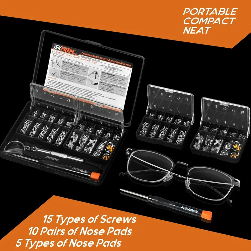Eyeglass Repair Tool Kit Magnetic Screwdriver Set Screws nuts Nose Pads Tweezer 2