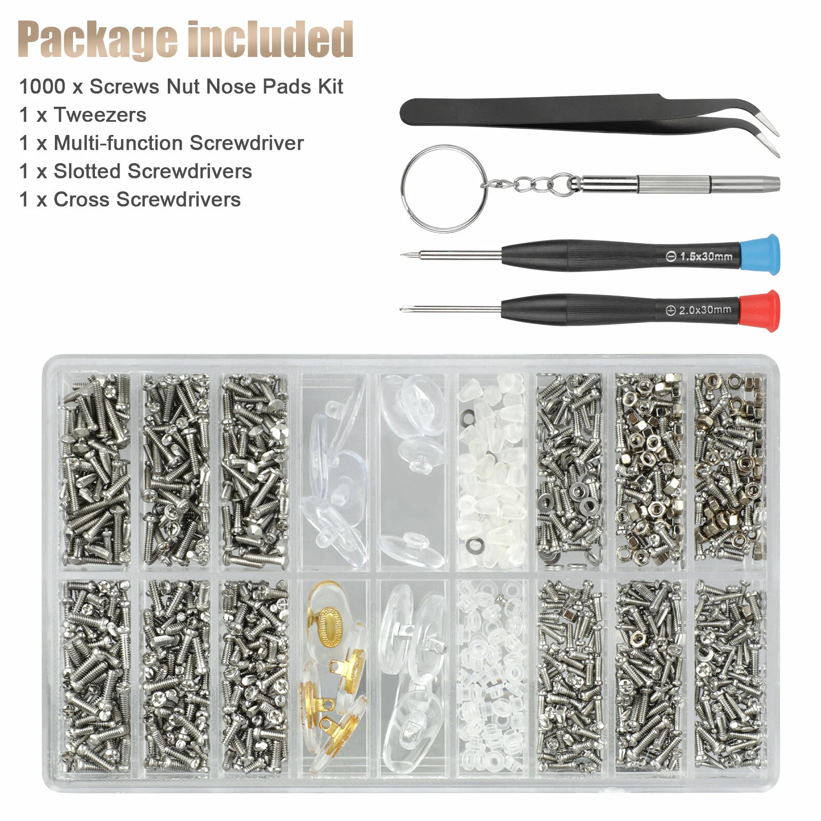 Eyeglass Screws Nut Nose Pads Screwdriver Watch Glasses Optical Repair Tool Kit 2