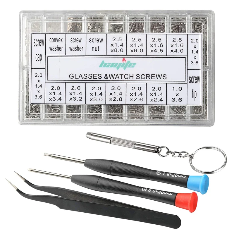 Eyeglass Sunglass Repair Kit with Screws Assorted Tweezers Screwdriver Nuts Stai