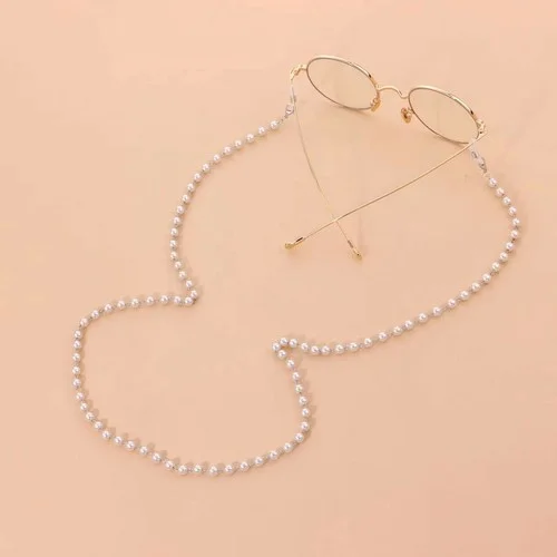 Eyeglass Sunglasses Full Pearl Glasses Silver Chain Holder Eyewear Rope Necklace 2