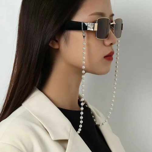 Eyeglass Sunglasses Full Pearl Glasses Silver Chain Holder Eyewear Rope Necklace 4