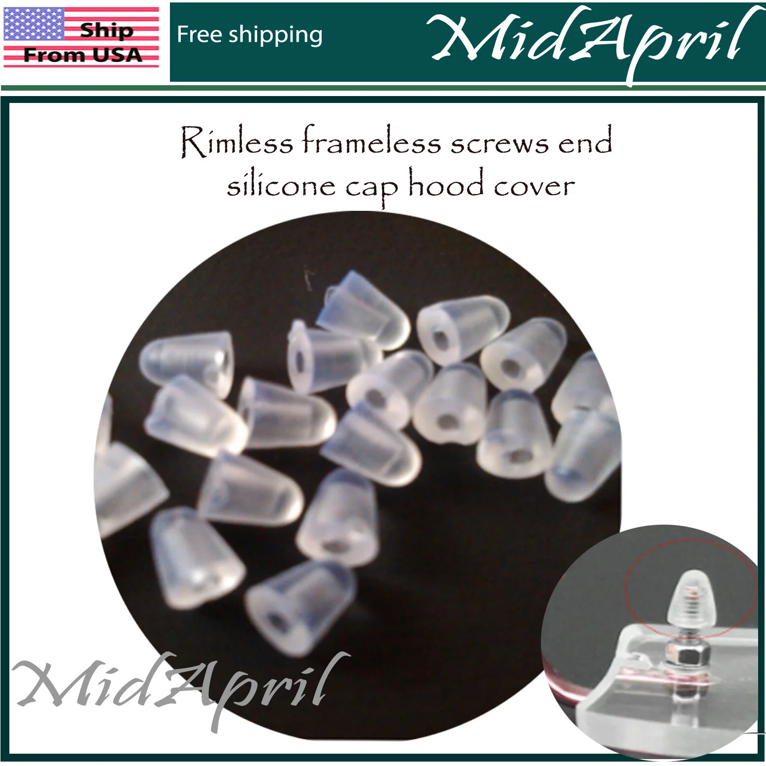 Eyeglass sunglasses Rimless frameless screws end silicone cap hood cover