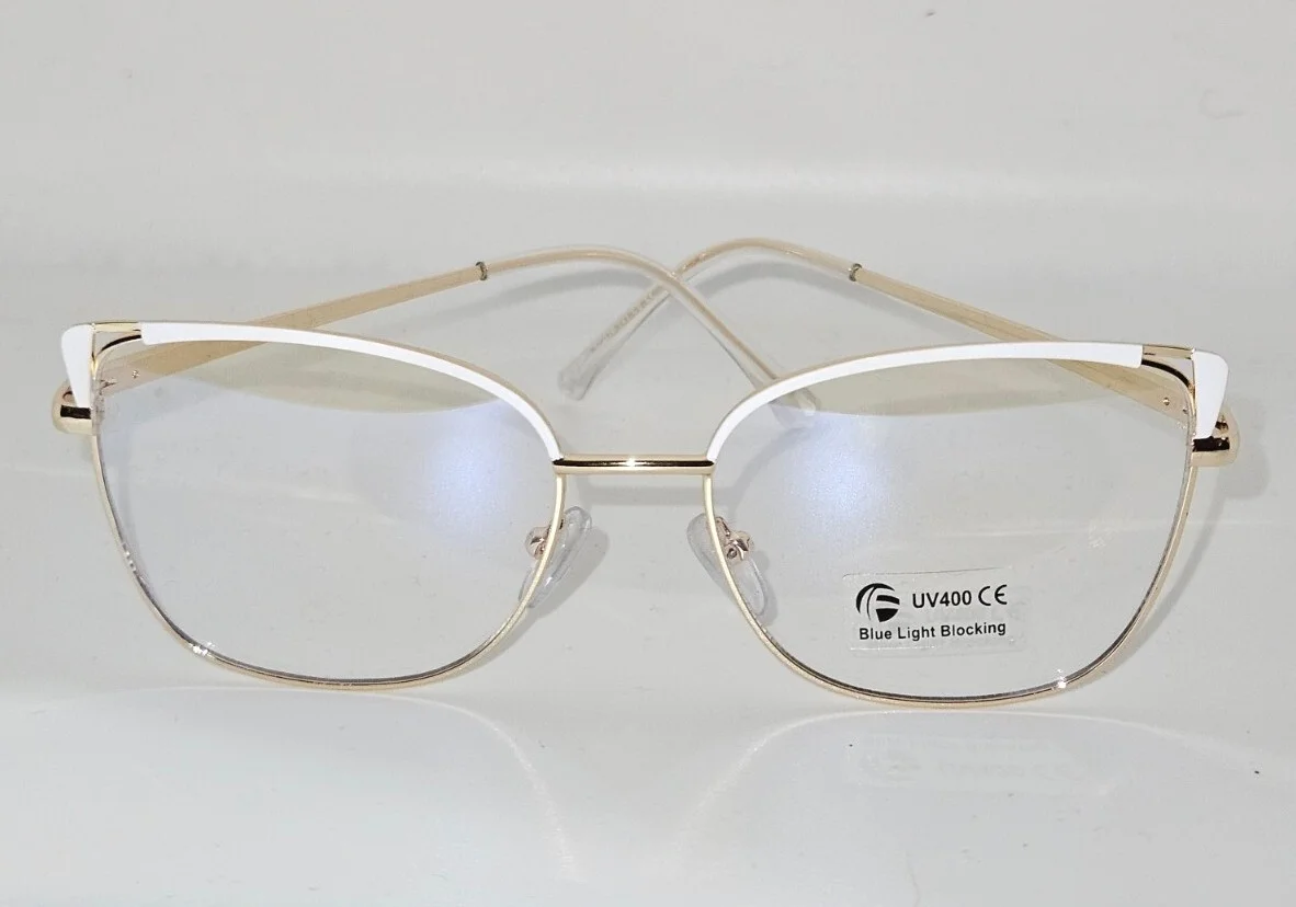 Eyeglasses Frames Women New With Block Blue Light. White and Gold