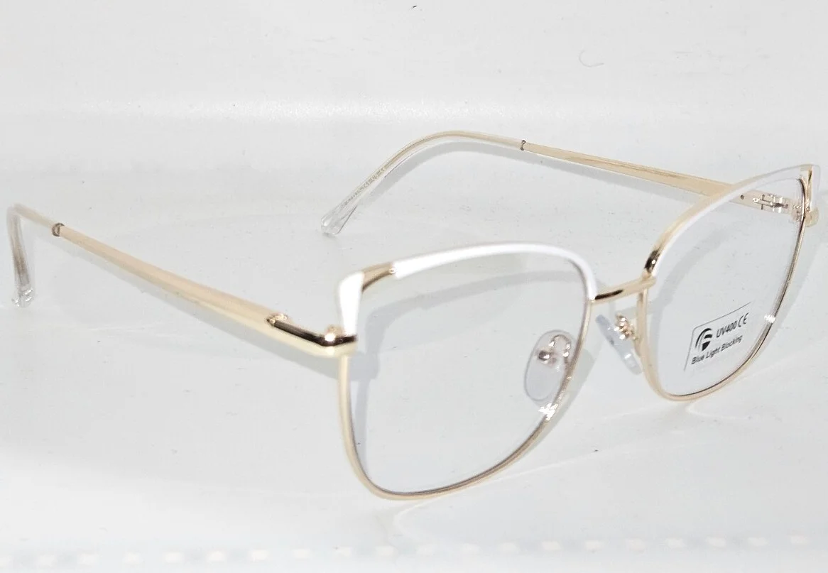 Eyeglasses Frames Women New With Block Blue Light. White and Gold 2