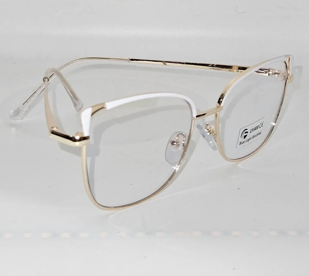Eyeglasses Frames Women New With Block Blue Light. White and Gold 3