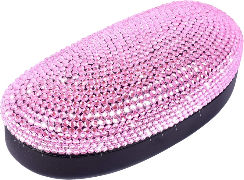 Eyeglasses Glasses Case Pink Bling Crystal Rhinestone Hard Shell Protective Larg