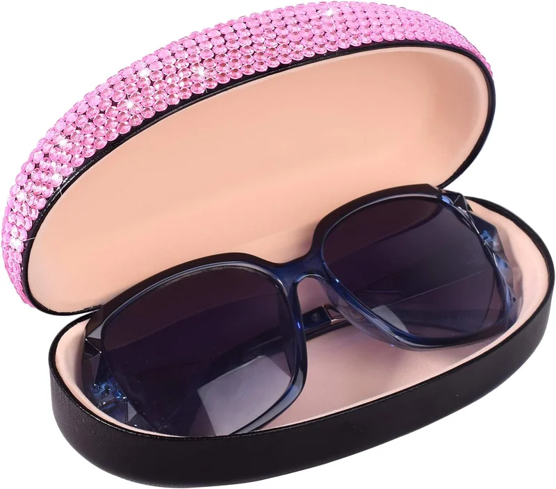 Eyeglasses Glasses Case Pink Bling Crystal Rhinestone Hard Shell Protective Larg 3