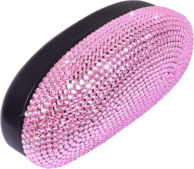 Eyeglasses Glasses Case Pink Bling Crystal Rhinestone Hard Shell Protective Larg 4