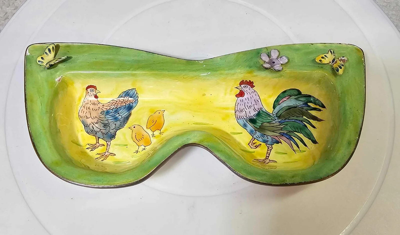 Eyeglasses Holder kelvin chen 2004 enamel copper hen rooster butterfly design
