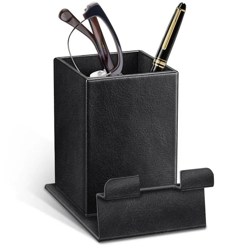 Eyeglasses Holder with Magnetic Base Vegan Leather Phone Stand Desktop Organizer 2