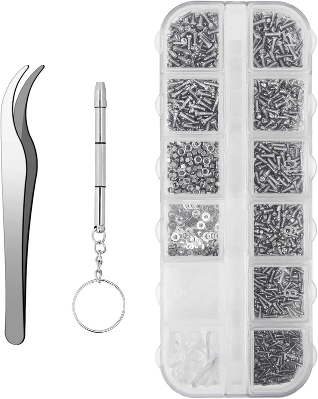 Eyeglasses Repair Kit with 1100Pcs Tiny Screws & 5 Pairs Nose Pads 2