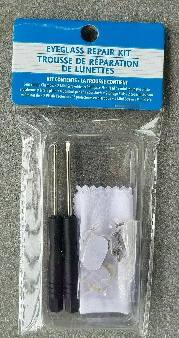 Eyeglasses Repair Kit ~ Universal Screwdrivers Screws Nose Pads Cleaning Glasses