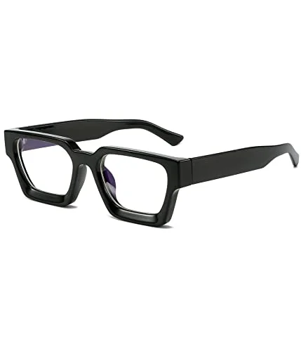 EYLRIM Thick Square Frame Blue Light Glasses for Women Men Non Prescription Computer Eyeglasses(01 Black)