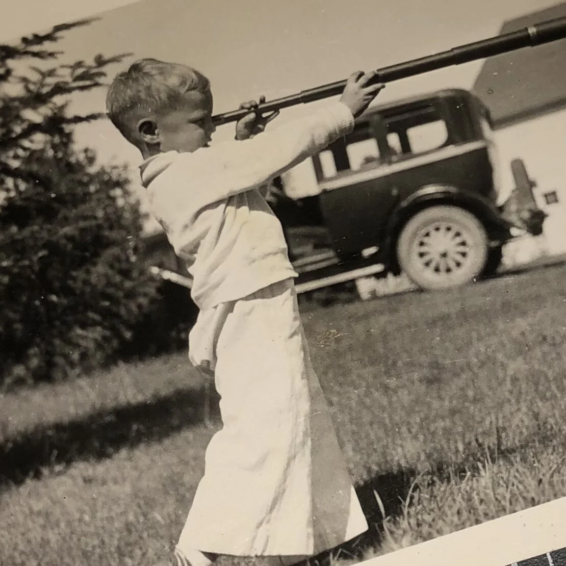 Fantastic 1920s Boy w/ LONG EYEGLASS Telescope Spyglass Vintage Snapshot PHOTO 3
